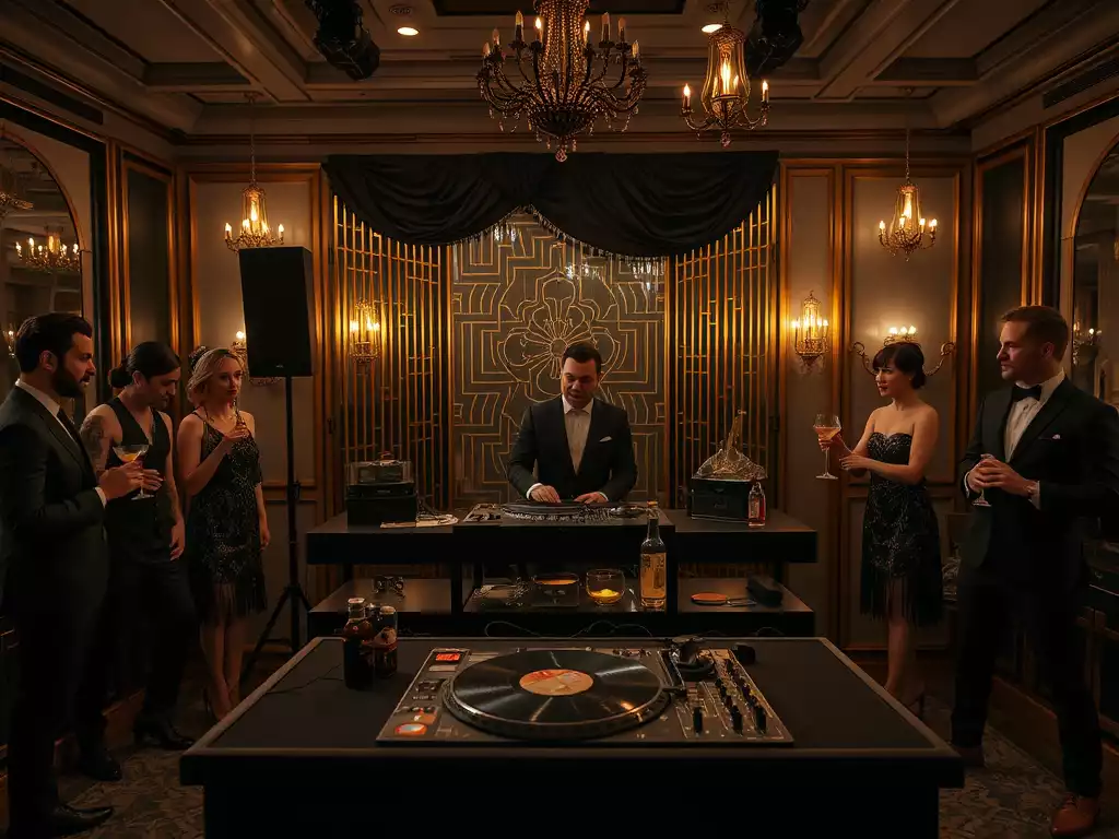 how to DJ a Great Gatsby 1920s murder mystery